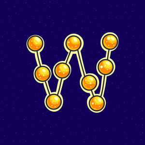 星座字母表向量字母. 卡通宇宙字体.