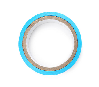 s tape on white background, top view