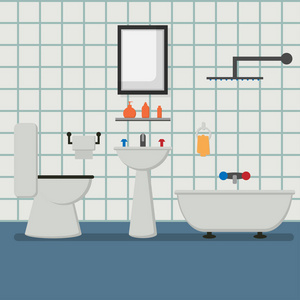 现代浴室内部与家具在平面风格设计，矢量插图EPS10。