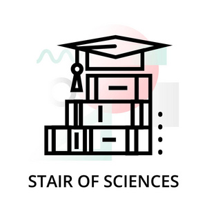 科学概念楼梯图标抽象背景从科学图标设置图形和网页设计现代可编辑线矢量插图