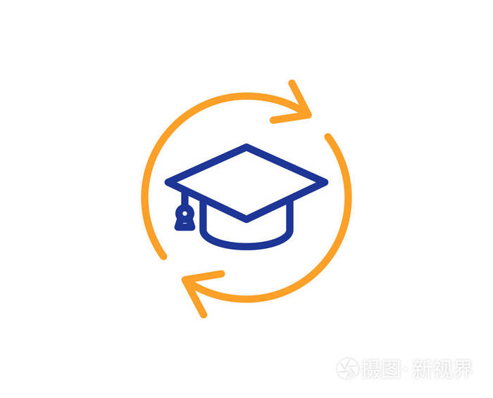 五颜六色的轮廓概念. 蓝色和橙色细线颜色图标. 继续教育