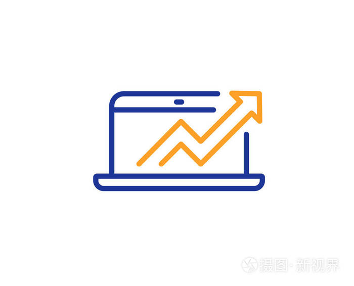 计算机数据处理符号. 五颜六色的轮廓概念. 蓝色和橙色细线颜色图 ..