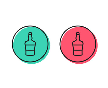 苏格兰瓶线图标。 白兰地酒精标志。 正负圆按钮的概念。 好的或坏的符号。 苏格兰瓶矢量