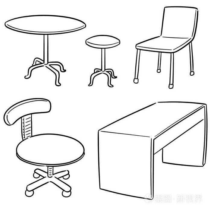 桌子和椅子的矢量集插画-正版商用图片148x86-摄图新视界