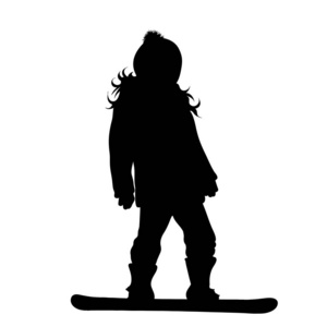 骑在滑雪板上的女孩的矢量轮廓。