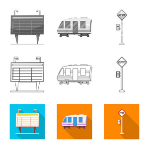 列车和车站标志的孤立对象。库存火车票矢量图标收藏