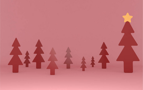红色松树背景场景。 准备好了。 三维插图。