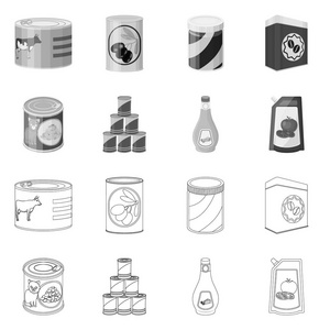 罐头和食物标志的向量例证。网络的 can 和包装股票符号集