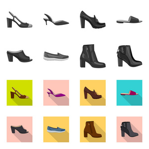 鞋类和女性图标的矢量插图。鞋类和足部股票矢量图的收集