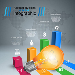 信息图表设计。灯泡，光源图标