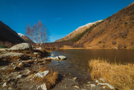 山中的湖泊白天的景观