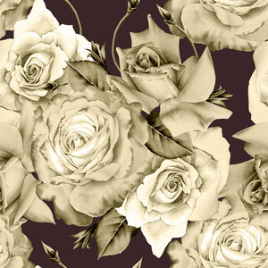 明亮的无缝图案与花卉。玫瑰。水彩插图。手绘