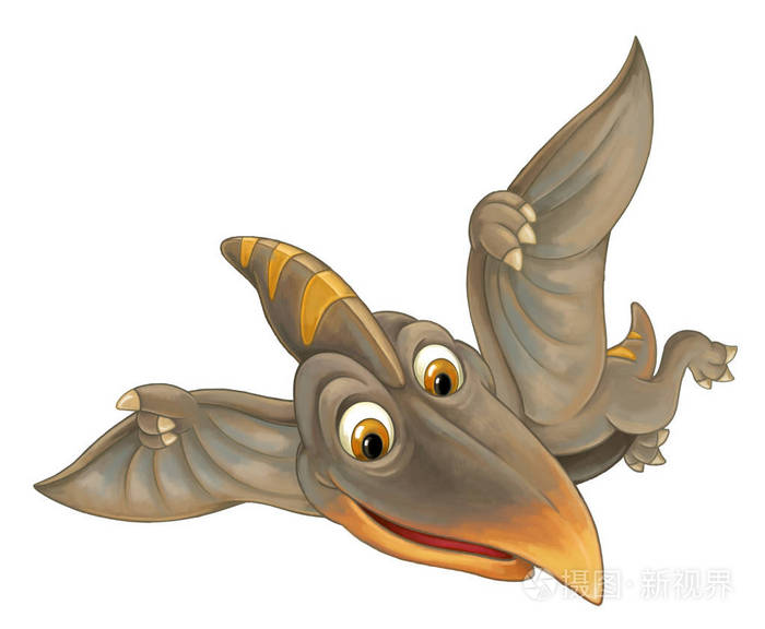 儿童白色背景插图中的飞龙翼龙卡通场景照片-正版商用