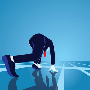 商人准备好起跑线. 开始职业概念. 商人在开始的位置准备冲刺跑.