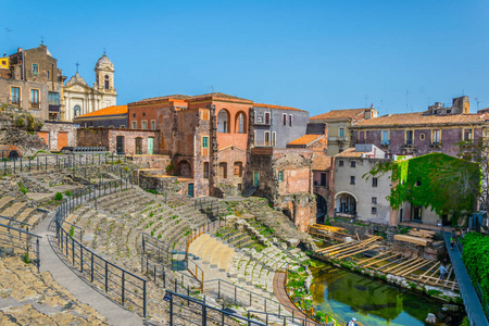 古罗马剧院在意大利卡塔尼亚的景色