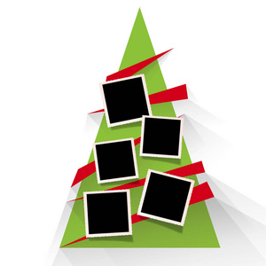 圣诞树与照片空白框架。 带有图片的矢量模板插入