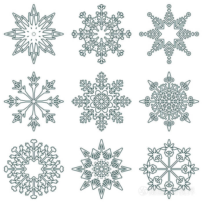收集艺术冰冷抽象水晶雪花隔离在白色背景上 如冬季12月装饰组或收藏插画 正版商用图片149tv2 摄图新视界