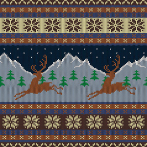 在白雪皑皑的群山和星空的背景下编织的羊毛挂毯
