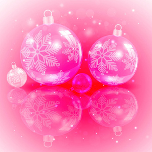 圣诞浅粉色设计与一套圣诞闪亮的球与雪花