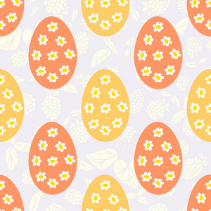 鸡蛋是黄色的, 粉红色的。复活节。无缝