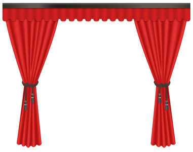 打开豪华, 昂贵的红丝天鹅绒窗帘窗帘窗帘隔离在白色的背景