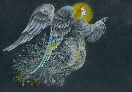 天使绘画水彩圣诞快乐,新年贺卡与美丽的天使与翅膀水彩插图照片