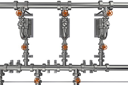 白色背景上带有阀门的管道背景。 3D渲染