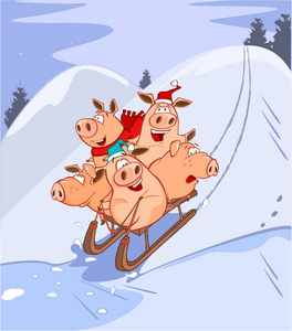 圣诞老人服装中可爱的猪的卡通形象