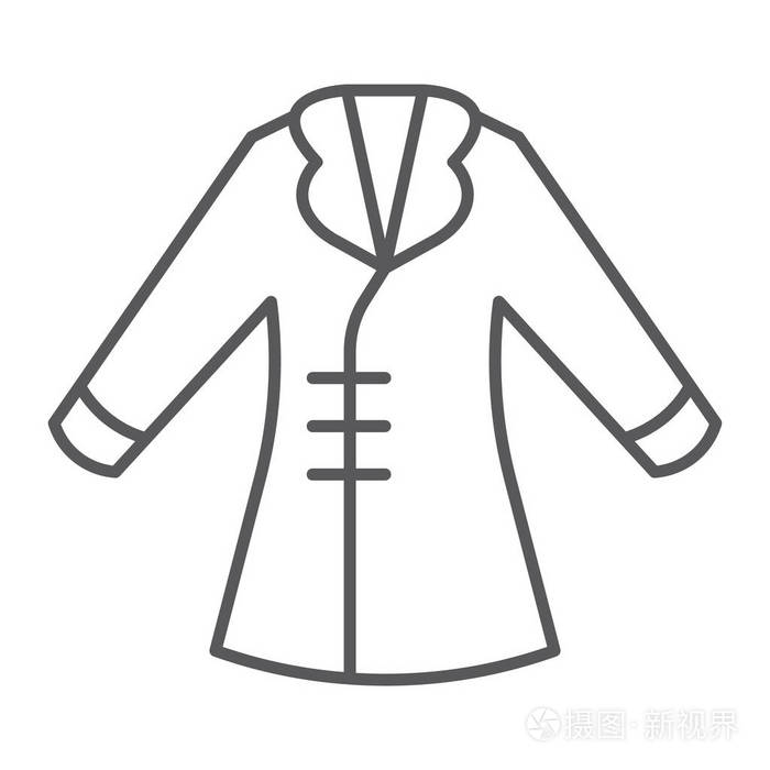 插画 外套细线图标, 服装和时尚, 夹克标志, 矢量图形, 在白色背景的