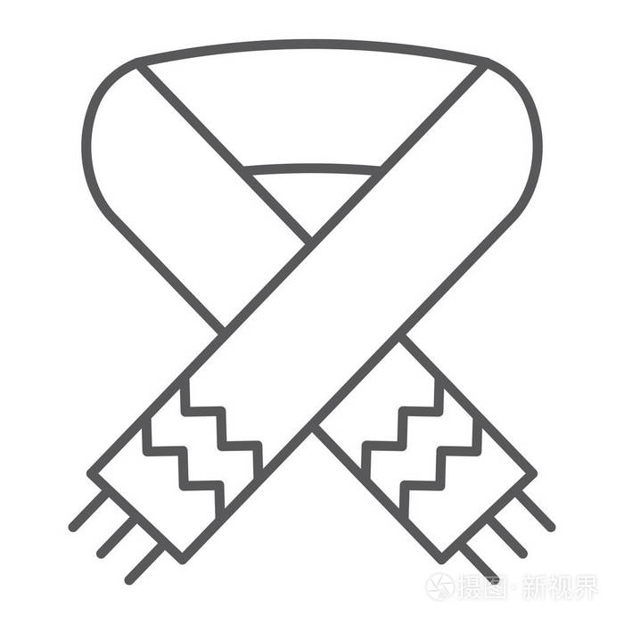 围巾细线图标衣服和冬天温暖的衣服标志矢量图形在白色背景的线性图案