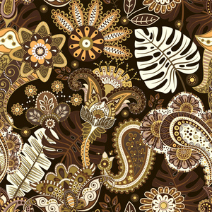 矢量无缝模式。印度花卉装饰品。五颜六色的装饰壁纸。派斯利和植物。向量例证为网, 纺织品, 织品, 盖子, 打印, 邀请
