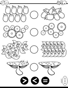 黑白卡通插图教育数学拼图游戏大于或等于学龄前和小学儿童着色书