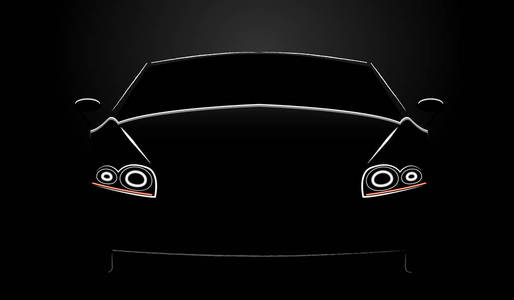黑色背景下汽车前部的轮廓