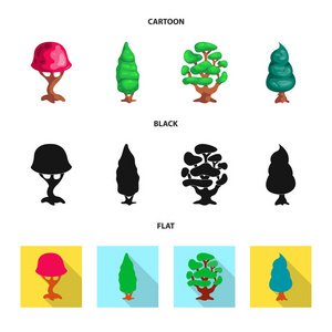 树和自然图标的向量插图。库存树和皇冠矢量图标集