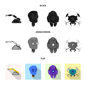 机器人和工厂标志的矢量设计。网络中机器人与空间股票符号的采集