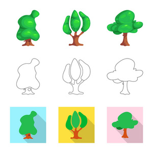 树和自然图标的向量插图。库存树和皇冠矢量图标的集合