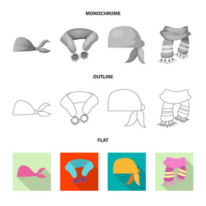 围巾和披肩标志的矢量设计。围巾和辅料的收藏向量插图