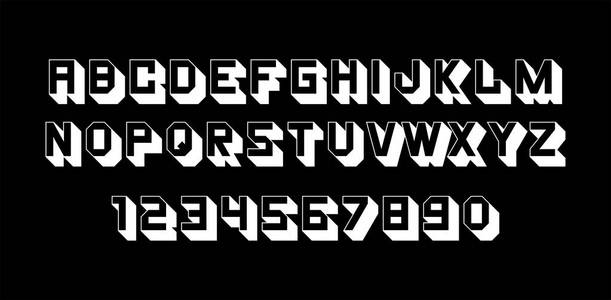 字体和字母表的白色。 隔离在黑色背景上