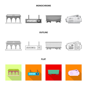 列车和车站标志的矢量设计。火车票股票矢量图集