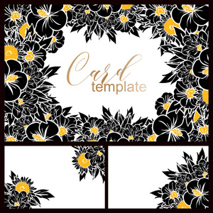 老式风格的花婚礼卡设置在黑白。 花卉元素和框架。图片