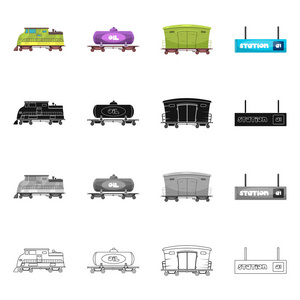 列车和车站标志的矢量设计。库存火车票矢量图标收藏