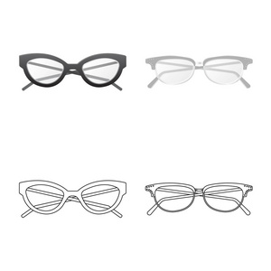 眼镜和框架图标的矢量设计。收集眼镜和附件矢量图标的股票