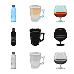 饮料和酒吧符号的矢量设计。网络饮料与党的股票符号的收集