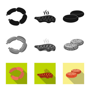 肉和火腿图标的矢量插图。一组肉类和烹饪股票符号的网站