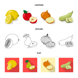 蔬菜和水果标志的孤立对象。网站蔬菜和素食股票符号的收集