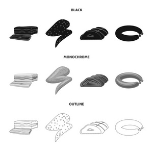 肉和火腿符号的孤立对象。肉和烹调股票向量例证的集合