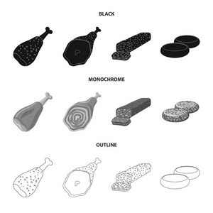 肉和火腿标志的向量例证。一组肉类和烹饪股票符号的网站