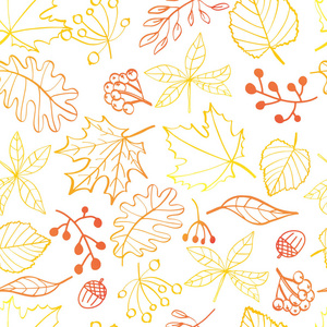 秋叶无缝花纹..白色背景上鲜艳的叶子。可用于网页印刷纺织等设计