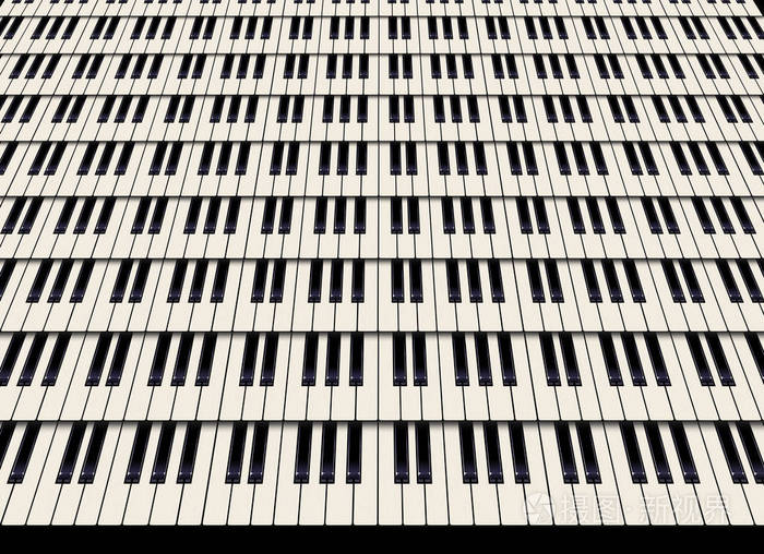 钢琴键以一种不寻常的方式在这个彩色插图中形成了一个平面设计.