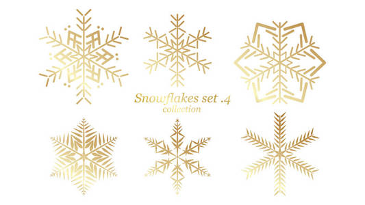 一套矢量雪花圣诞设计与黄金豪华颜色的白色背景